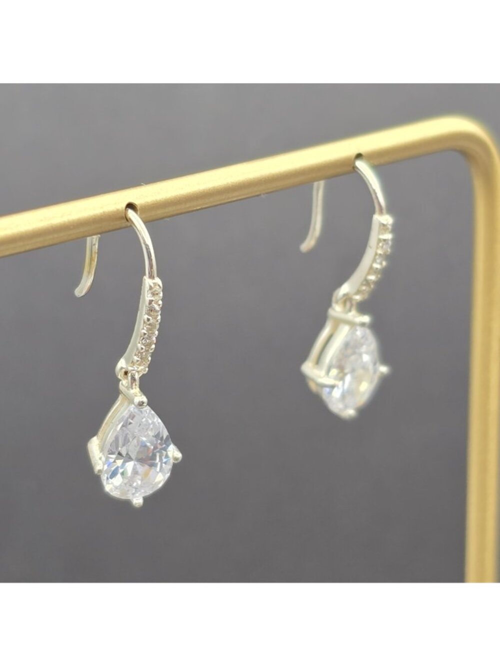Sterling Silver Pear Cut Cubic Zirconia Dangle Earrings 1" Pave Teardrop Jewelry - Picture 4 of 10
